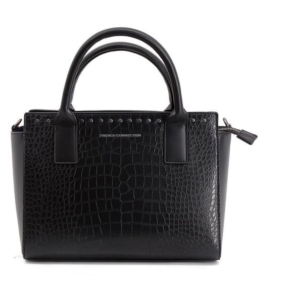 French Connection Jessamy Croco Satchel Black NWT - Picture 1 of 8